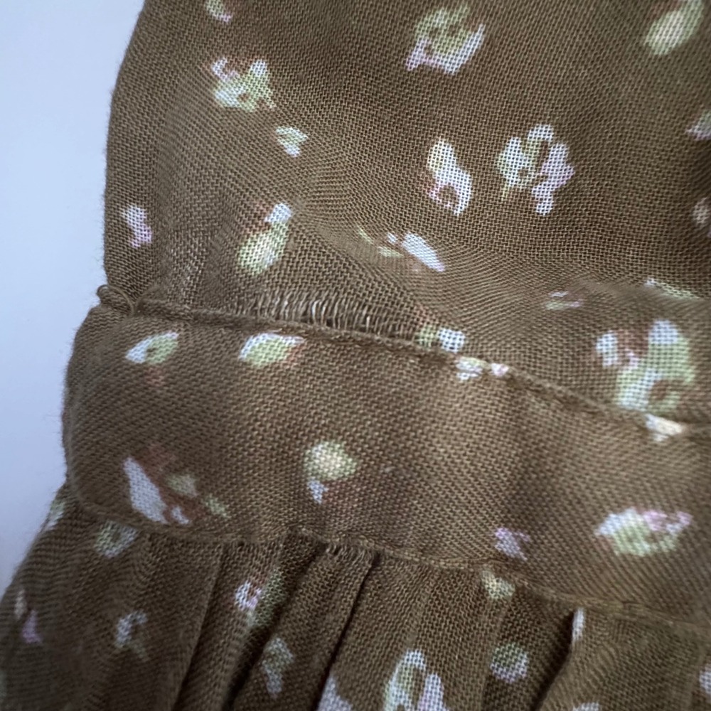 Free‎ People Rare Feelings Maxi Dress Olive Green Floral Boho Tiered Smocked S - Picture 12 of 13